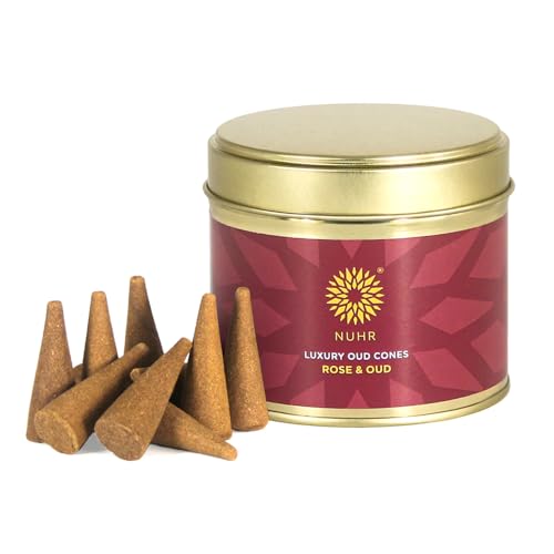 NUHR HOME Incense Cones Rose & Oud Luxury Oud / 20 Strong Scented Cones/Bakhoor alternative/Lasting Fragrance Aroma Natural Authentic Agarwood for Aromatherapy Meditation & Stress Relief Refreshing