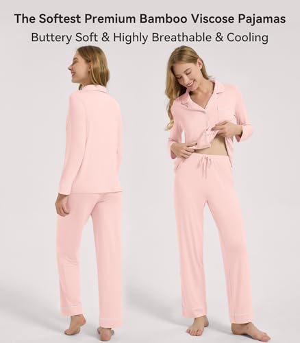 Image of WiWi Viscose from Bamboo Women's Pajamas Set Super Soft Button Down Top and Pants Sleepwear Cooling Pjs S-3X