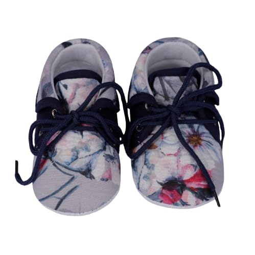 Blue Floral Print Lace Booties Shoes for Girls Soft Warm Comfortable Anti-Slip New Born Infant shoe Baby Footwear gift for little one Walking & Daily Wear-image-0