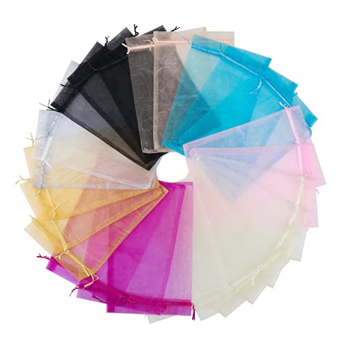 LOOKSGO 50 Pcs 6x9 Inches Wedding Party Favor Gift Bag Drawstring Organza Bags 10 Color Mix (Assorted colors)