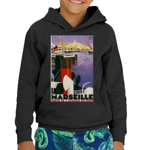 Sweat à Capuche Enfant Marseille affiche rétro cadeau idéal - 2