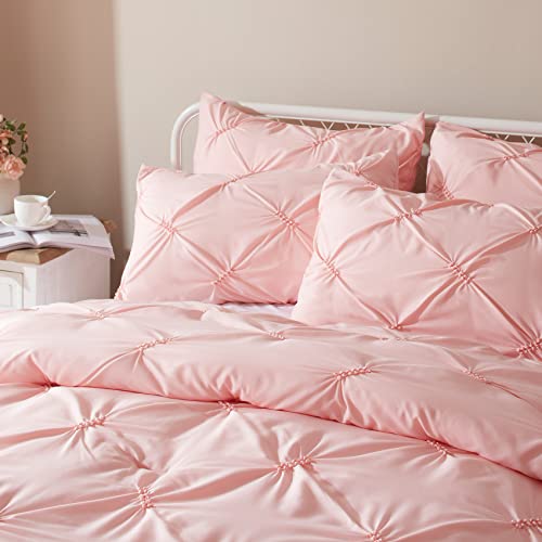 Anluoer Queen Comforter Set -Pintuck Down Alternative Comforters With 2 Pillow Shams, Soft Queen Size Bedding Comforter Sets Lightweight All Season (Pink,88X88 Inches, 3 Pieces) #TOP3