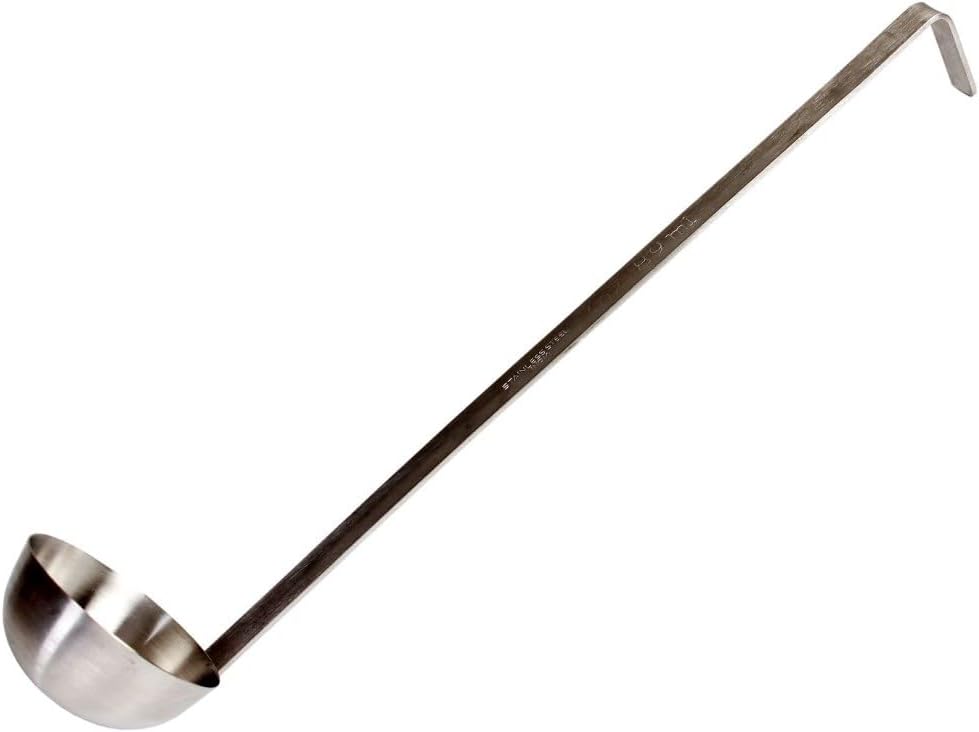 Soro Essentials- 03 oz Stainless Steel Ladle with Hooked Handle- Long Handle Portion Control Serving Ladle Soup Gravy Ladle for Sauces Broth Stews Food Service Home and Commercial Kitchens
