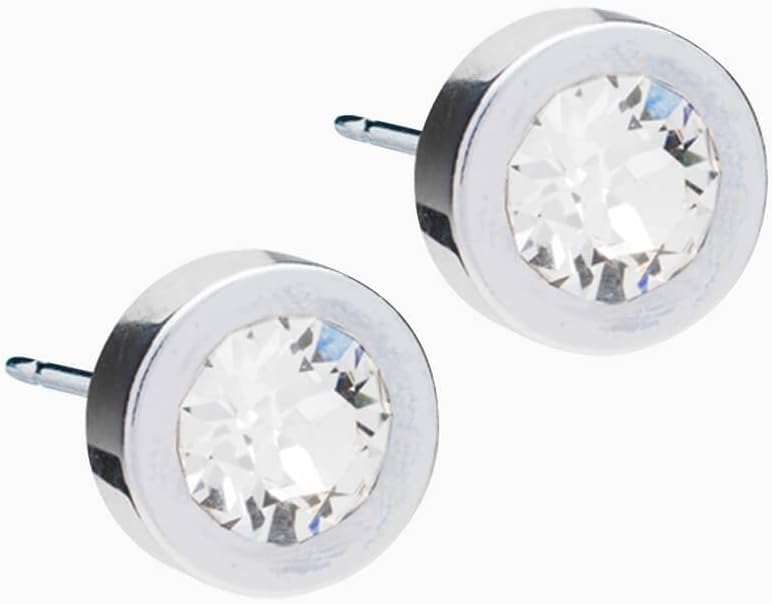 Blomdahl | Hypoallergenic | Silver Titanium Grand Bezel 8mm Crystal Stud Earrings | Best Choice For Sensitive Ears