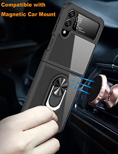 Ikazz Galaxy Z Flip 3 Case,Samsung Z Flip 3 Cover Crystal Clear Anti-Yellow Shock Absorption Acrylic Protective Phone Case With Magnetic Ring Kickstand For Samsung Galaxy Z Flip 3,Black #TOP5