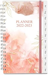 2022-2023 Diary, A6 Weekly Planner with Monthly Tabs, Elastic Closure, Flexible Cover, Twin-Wire Binding, Easy to Organize Your Daily Life, 9.5×17.1cm, Rose Pink