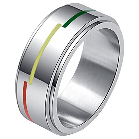 SINLEO Men's Stainless Steel Rainbow Flag Spinner Ring LGBT Pride Gay Lesbian Wedding Band 8mm Size 8 Cover