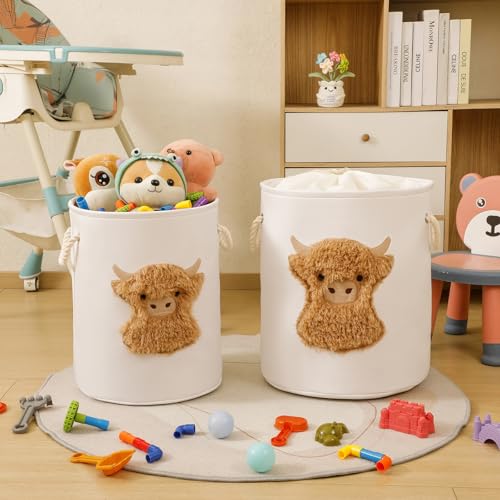 Image of Kids Laundry Basket Baby Hamper for Nursery, 58L Large Dirty Clothes Hampers with Drawstring Closure, Highland Cow Baby Stuff Storage Basket, Stuffed Animal Storage Basket Canvas Toy Laundry Hamper