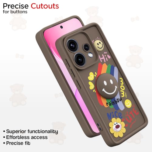 Image of Pikkme Back Cover for Oppo Reno 15F 5G | Soft Silicone| Cute Rainbow Smile & 3D Cartoon Flower Design | Shockproof Raised Camera Protection Bumper Case (Brown)