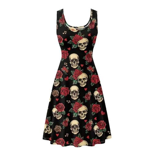 Image of Women Stylish Tank Dresses Sleeveless Round Neck Midi Casual Dress with Pocket for Summer
