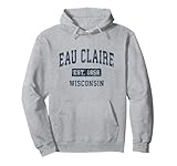 Unique established Eau Claire Wisconsin shirt features original classic distressed athletic sports design in navy & is a great way to show your hometown patriotic pride. Perfect gifts for those who love it's charm & proud to be from Eau Claire WI. Vi...