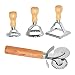 POKIENE Coupe-Raviolis en Acier, Moule à Ravioli Manche en Bois, Emporte-Pièces pour Ravioli, Tampon Ravioli Carre et Rond, avec Roulette Découpe, Accessoire de Cuisine -4pcs