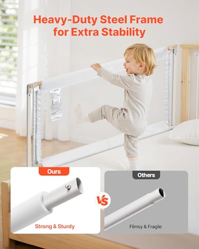 VEVOR Bettgitter, Bettschutzgitter mit verstärktem Eisenrohr und Oxford-Stoff, Kinderbettgitter, Babybettgitter, Kinderbettschutzgitter, Rausfallschutz für Kinderbett, Etagenbett, 200 x 68-89 cm