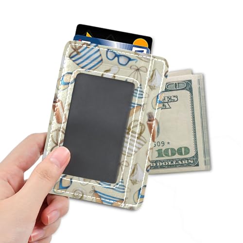 susiyo Summer Flip Flop Seashell Pattern Slim Minimalist Wallet Front Pocket Wallets PU Leather Rfid Blocking Credit Card Holder4