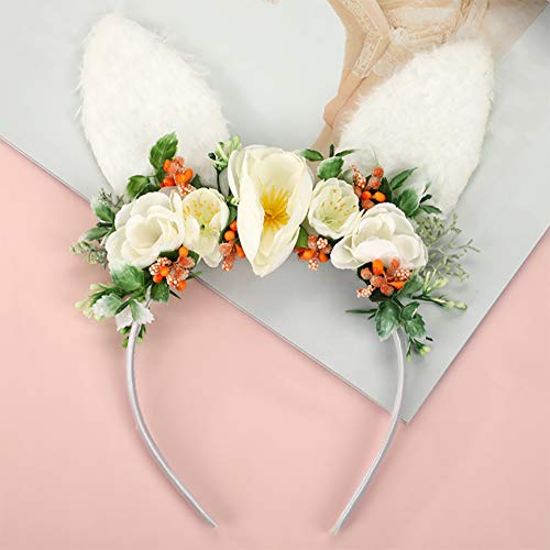 Easter Bunny Ear Headband Flower Ear Headband Ear Costume Headpiece For Girls Cosplay Festival Party Beige #TOP2