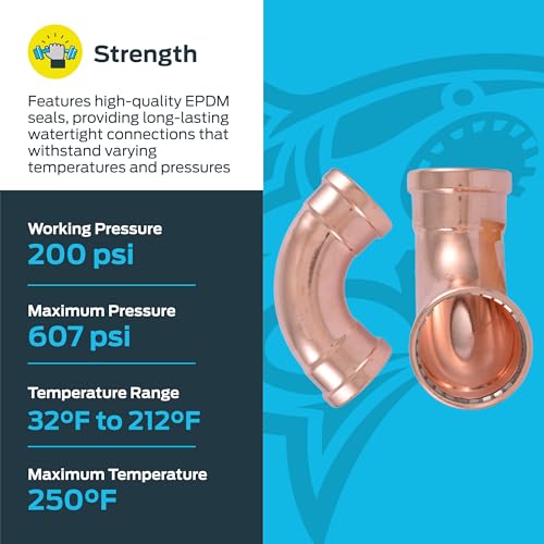 Image of SharkBite 3 x 3 Inch 90 Degree Elbow, Copper Press Plumbing Fitting, UPR0279