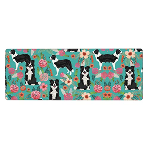 Tapis de souris de jeu Border Collie et fleurs pour decoration de bureau