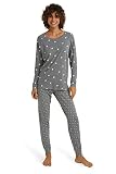 C&A Damen Pyjama Relaxed Fit Pyjamas Baumwolle Gemustert grau-Melange M