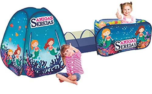 Barraca 3 em 1 Infantil Amigas Sereias sem Bolinhas, Fabrincando Ideias, Multicor