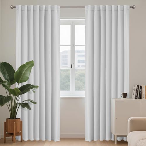 Image of Joydeco Curtains with Concealed Loops, Set of 2, H 220 x W 140 cm, Grey White Blackout Curtain, Rod Pocket, Blackout Curtains, Bedroom, Living Room
