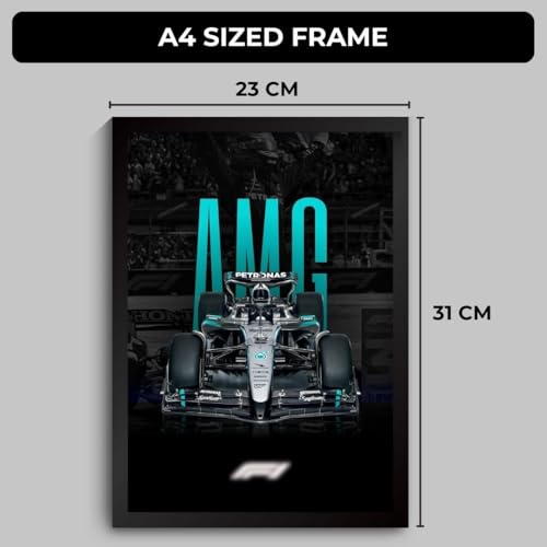 Image of Funk You Store Mercedes AMG F1 Poster | Framed Mercedes F1 Car A4 Sized (31 x 23 cm) | Lewis Hamilton Poster | AMG Car Posters for Wall, Gift for Boys, Formula 1 Frame | Formula 1 Frames (F 024)