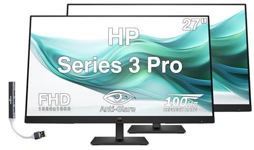 Image of HP Series 3 Pro 27 inch FHD IPS Monitor with 5ms Response Time, Anti-Glare, Flicker Free, 250 nits Brightness, VESA Mount (100mm), Displayport, HDMI & Dockztorm USB Port Expander, Black Color 2 Pack