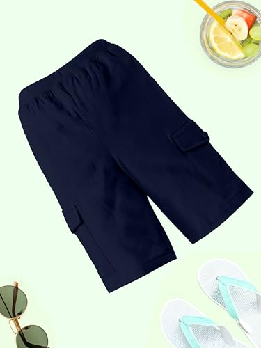 Image of KiddoPanti Boys Knit Solid Cargo Shorts | 100% Cotton | Comfortable Rib Waistband | 2 Front Pockets & 2 Cargo Pockets | Sport Bermuda Half Pant for Boys