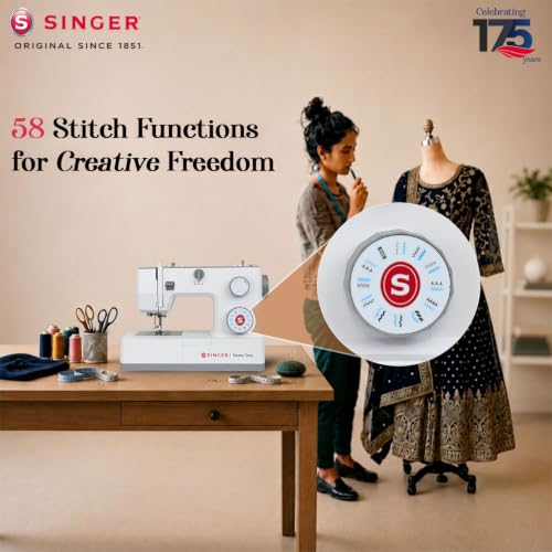 Image of SINGER HD 4323 BLDC Sewing Machine Electric | 23 Built-In Stitches | 58 Stitch Functions | 1-Step Buttonhole | Adjustable Width (6mm) & Length | LED Light | Automatic Bobbin Winding | Easy Stitch Dial