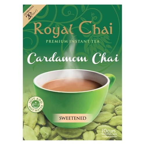 ‎Royal Chai | Cardamom Chai Sweetened | 10 Count Single Box | All Natural, No Preservatives | Premium Instant Tea | Made in the UK