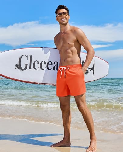 Image of Gleeease 5inch Mens Swim Trunks: 2 in 1 with Compression Liner Lined Soft Stretch Quick Dry Solid Pockets Drawstring Beach
