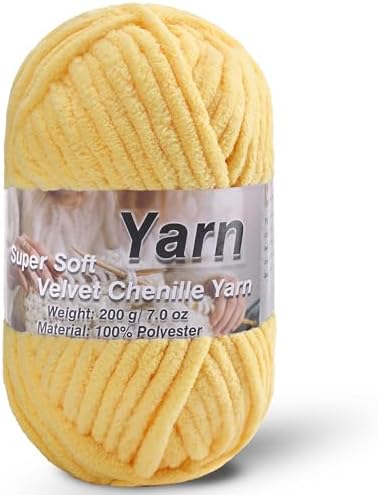 Super Bulky Baby Blanket Yarn for Crocheting - Weight Per Roll 200g/7oz, 75m/82yards, Chunky Chenille Thick Plush Big Soft Yarn for Crocheting Knitting Blankets, Scarves &Crafts (1, Yellow)