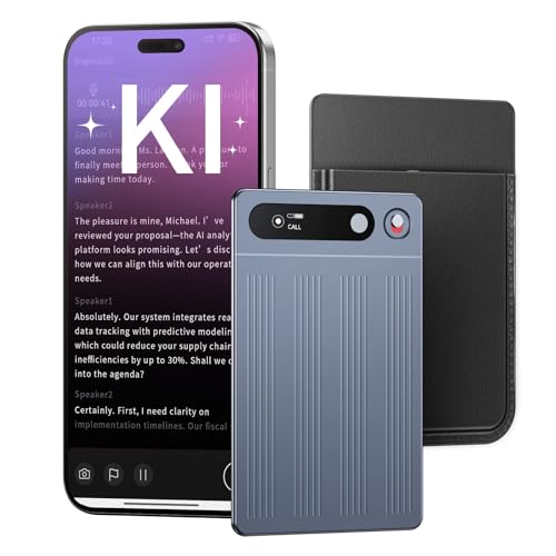 KI Digitales Diktiergerät Mit Hülle,64GB Aufnahmegerät Mit KI Transkription & Zusammenfassung,Tragbar Voice Recorder Unterstützt 134 Sprachen,Mini-OLED-Display,Diktiergerät Für Vorlesungen/Meetings