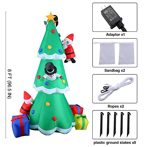 Inflatable Christmas Tree Outdoor Yard Decoration - 8Ft Giant Lighted Blow Up Inflatable Christmas Tree With 2 Santas 2 Snowmen And 3 Gift Boxes Decor For Xmas Holiday Party, Garden, Lawn, Indoor #TOP5