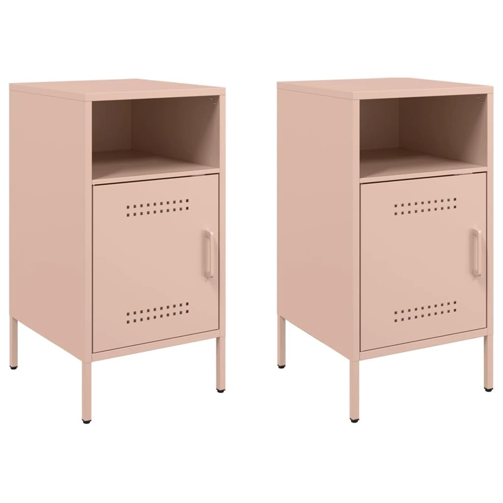 Table de chevet rose avec pieds ajustables et porte aimantée en acier laminé lot de 2