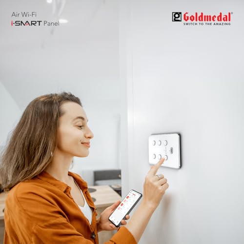 Image of Goldmedal Air 4M i-Smart Wi-Fi Panel with 4 Switches + 1 Fan Regulator + 1 USB Port with Fast Charging | Used by i-World, RF Remote, Voice, IOT, Tap Button | For smart Home & office - Absolute White