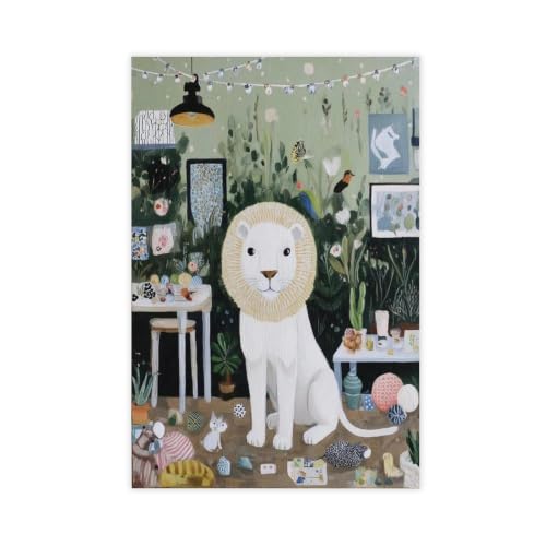 Toile lion blanc et chat insolite pour casser la monotonie