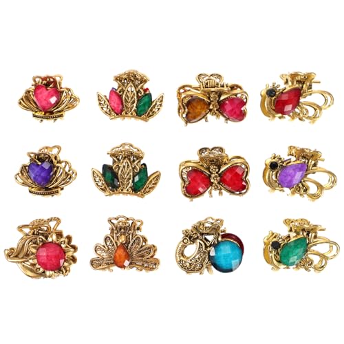 HEALLILY 12 mini pinzas de pelo retro antideslizantes para mujer, pasadores de pelo con diamantes de imitación de moda, agarre seguro para maquillaje, baño y estilo diario