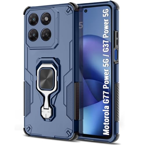 Image of TheGiftKart Tough Armor Bumper Back Case Cover for Motorola Moto G77 Power 5G / Moto G37 Power 5G | Ring Holder & Kickstand in-Built | 360 Degree Protection Back Case Cover (PC & TPU, Blue)