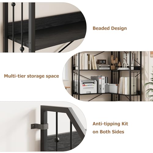 SLEKVERSA Industrial Corner Bookshelf 72", 5-Tier L-Shape Bookcase with Beaded Detail, Space-Saving Large Corner Shelf for Living Room, Bedroom, Office - image 6