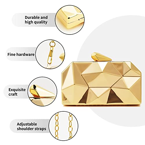 Women Lattice Pattern Metal Evening Clutch Bag,Geometric Evening Clutch Purse Handbag With Chain Strap - Image 4