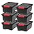 IRIS USA 12 Quart Hard Plastic Stack and Pull Closet Black Storage Box with Built In Handles, 6 Pack