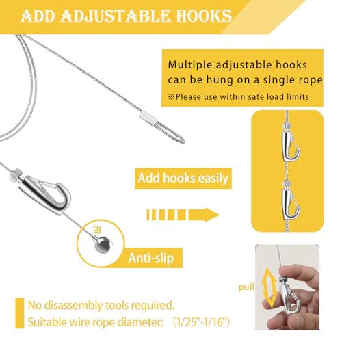 Image of Picture Rail Hooks and Wire Hanging System,Sunxer Tool Picture Hanging Kit ,2PCS Picture Rail Hanging System for Picture Frame Mirror Art Gallery Display(1 /25 inch-3.3ft)
