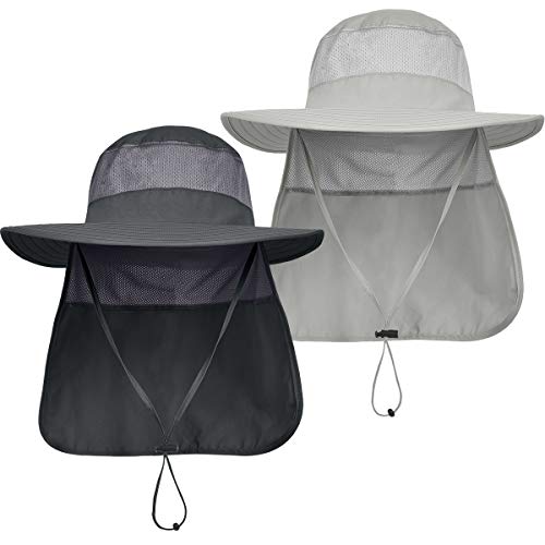 Iyebrao 2 Pack Mens Sun Protection Hat With Neck Flap For Fishing Hiking Garden Work(Dark Grey＆Light Grey) #TOP1
