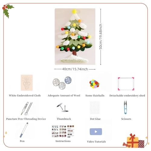 Image of Jxueych DIY Festive Christmas Tree Punch Needle Kit - Embroidery Starter Kits for Beginner, Punch Needle Fabric with Pattern, Adults Craft Christmas Gift (Excluding Photo Frame) (Green)