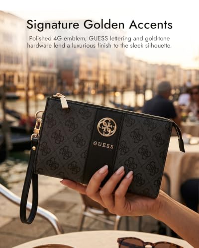 Image of CG MOBILE Guess Phone Wallet Bag Officially Licensed, PU Leather with Middle Stripe, 4G Metal Round & Classic Logo & Strap | Phone Pouch with Crossbody Strap, Protective Phone Holder for Unisex