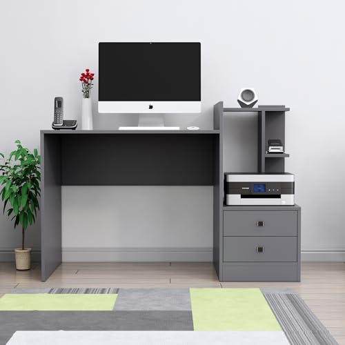 Image of Bniture Wooden Study Table for Home | Engineered Wood Study Table with Side Open Storage Area | Multi Purpose Computer Desk for Writing & Study | Laptop Table for Study Room & Office | Slate Grey