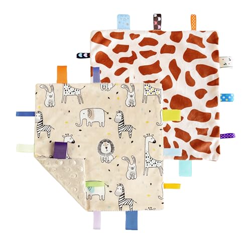CREVENT - CREVENT Couvertures avec étiquette de sécurité pour bébés, Doudous doux et petits pour garçons, Couverture sensorielle pour bébé, Excellents cadeaux pour anniversaire et fête prénatale (24x24cm