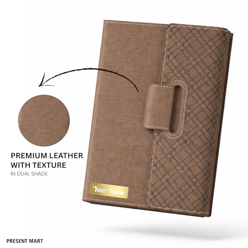 Image of FoldBook Personalized A5 Notebook with Magnetic Flap Closure, Premium Leather Pattern Design, 192 Pages 80 GSM Paper, Bookmark Ribbon, Custom Name Print Journal Diary, Brown