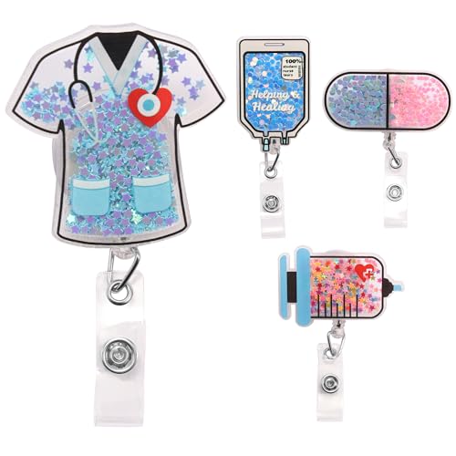 Ymcafmo 4 Pack Cute Badge Reel Nursing Badge Reels Retractable