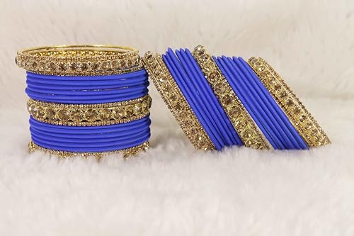 Image of NMII Non-Precious Metal Base Metal and Studded Zircon Gemstone and Matte Finish Worked Bangle set for Women /Girls